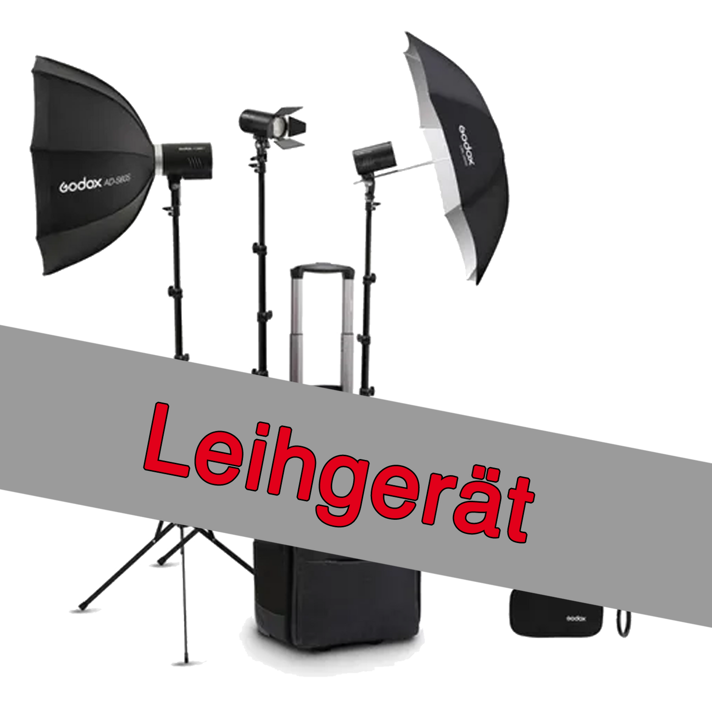 Leihgerät - Godox Mobiles Blitzset 1xAD300 2xAD100 + Stative & Zubehör